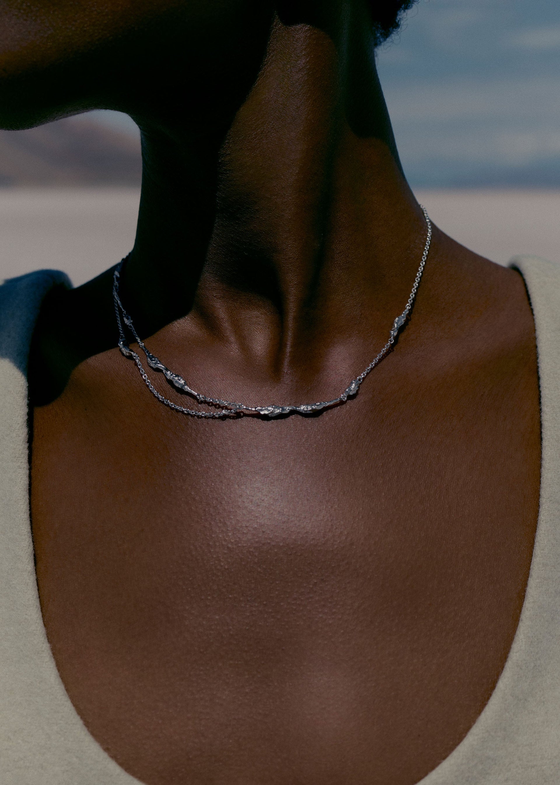 Dobbelt Eroz-kæde -  forsølvet med rhodineret messing